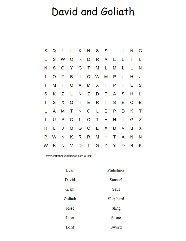 David and Goliath Word Search Puzzle