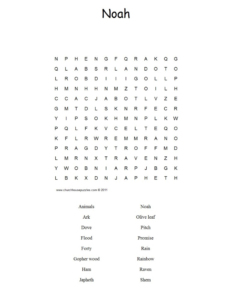 Noah's Ark Word Search Puzzle