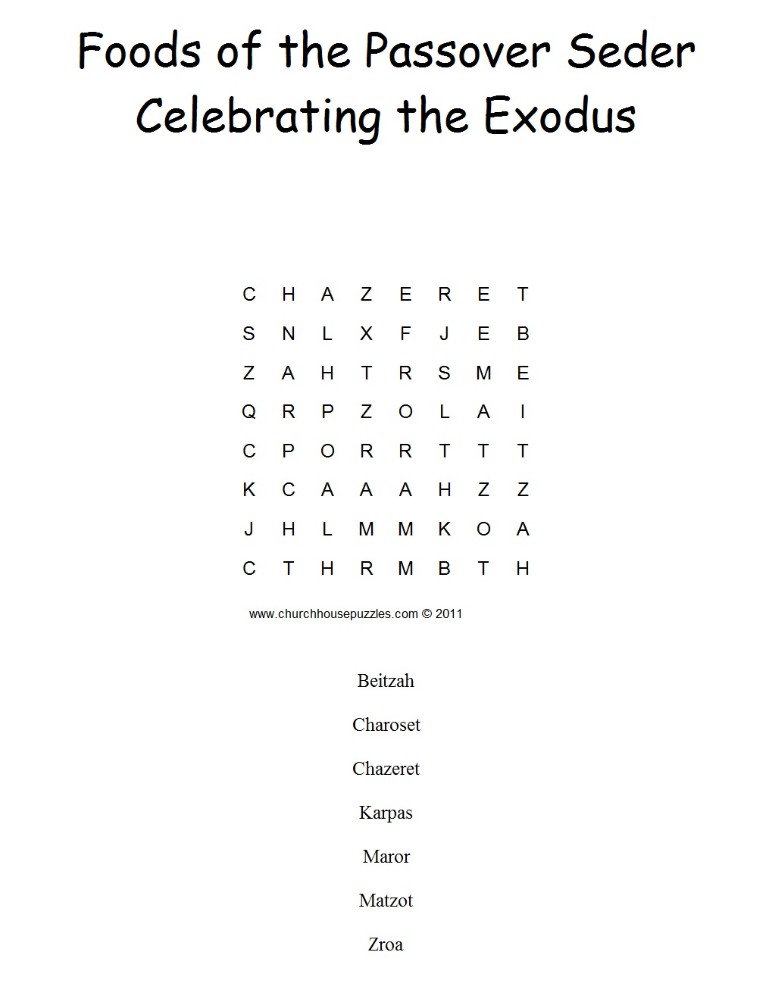 Foods of The Passover Seder Celebrating The Exodus Crossword Puzzle