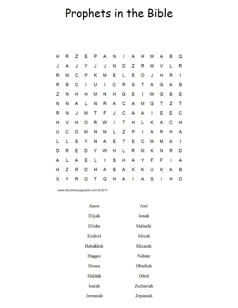 Prophets in the Bible Word Search Puzzle