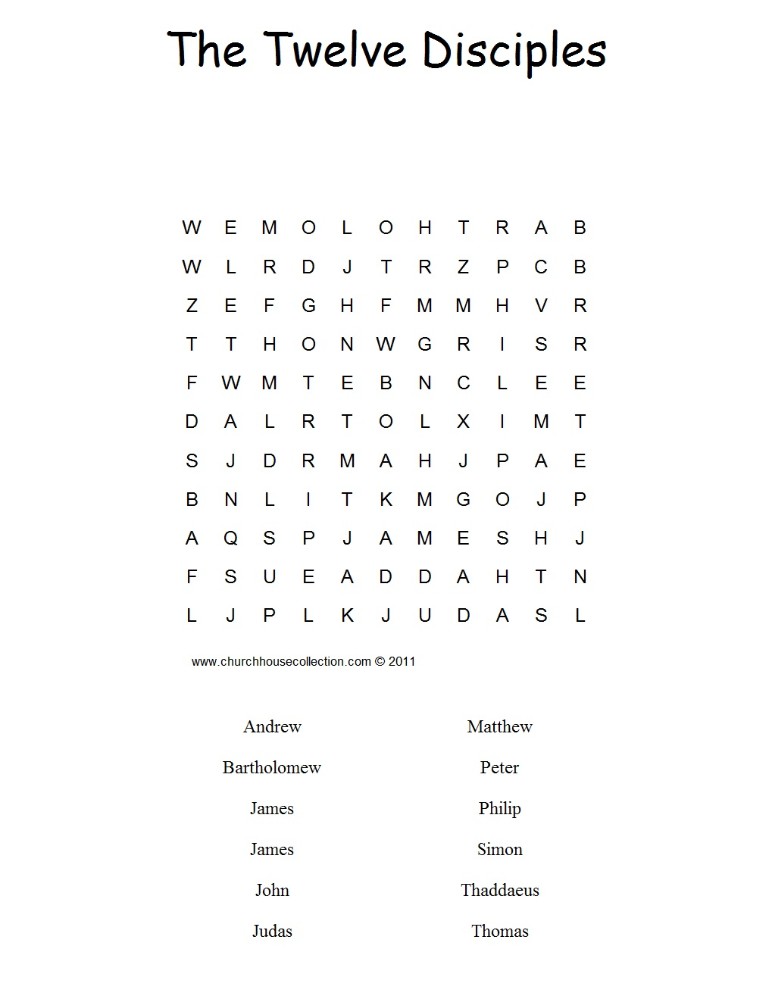 Twelve Disciples Word Search Puzzle