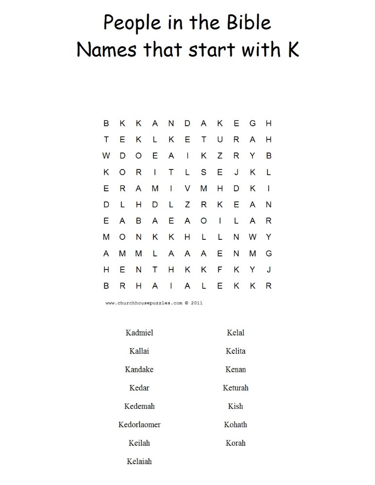 Names That Start With K Word Search Puzzle