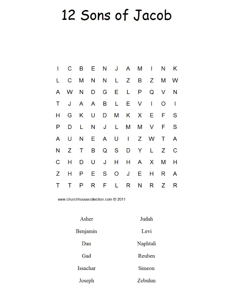 Twelve Sons of Jacob Word Search Puzzle
