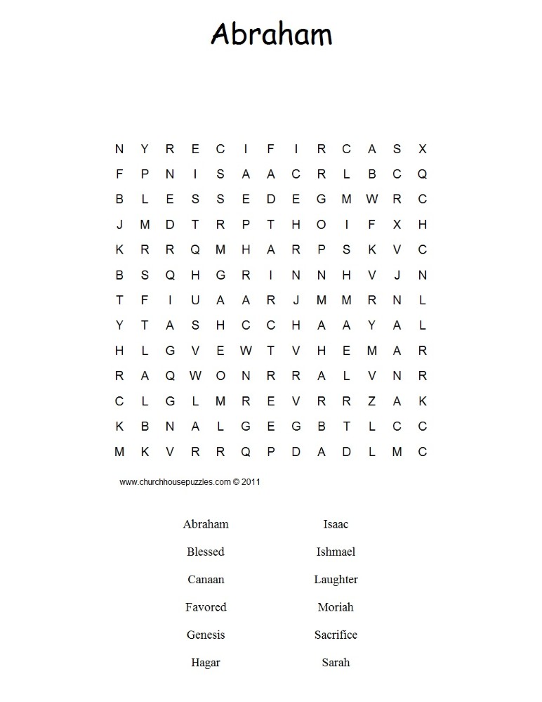 Abraham word search, abraham word find, abraham bible puzzle