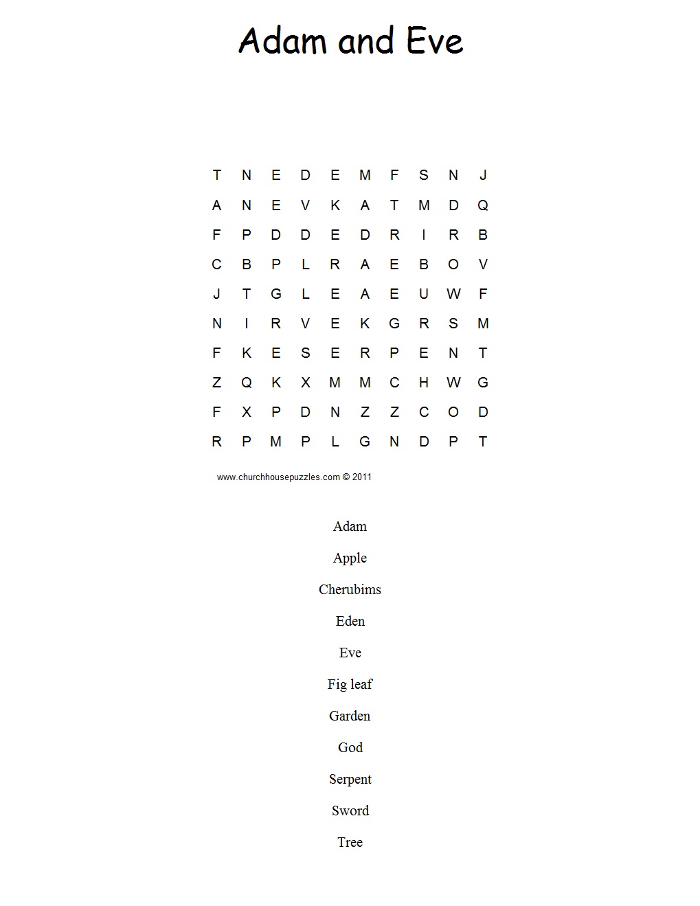 Adam and Eve word find, Adam and Eve word search, Adam and Eve puzzle