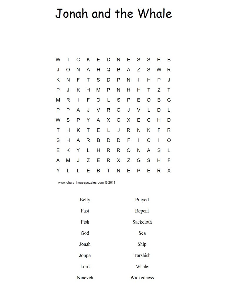 Jonah and The Whale Word Search Puzzle
