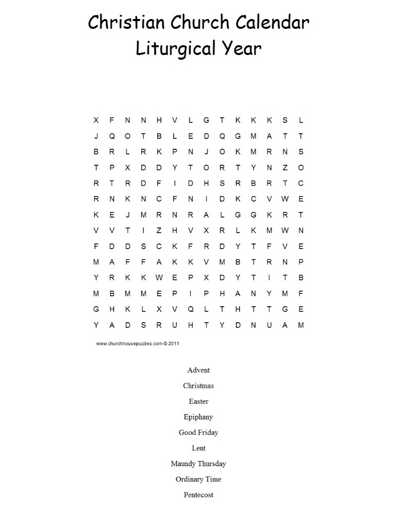 Christian Calendar Word Search Puzzle