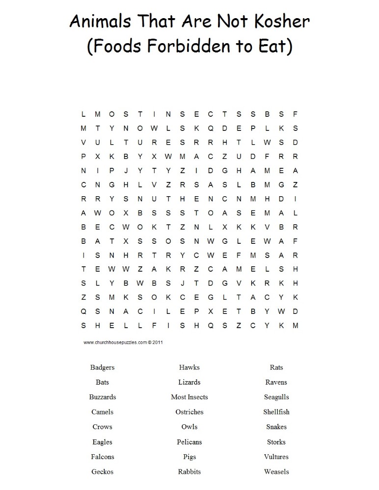 Food Not Kosher Foods Word Search Puzzle