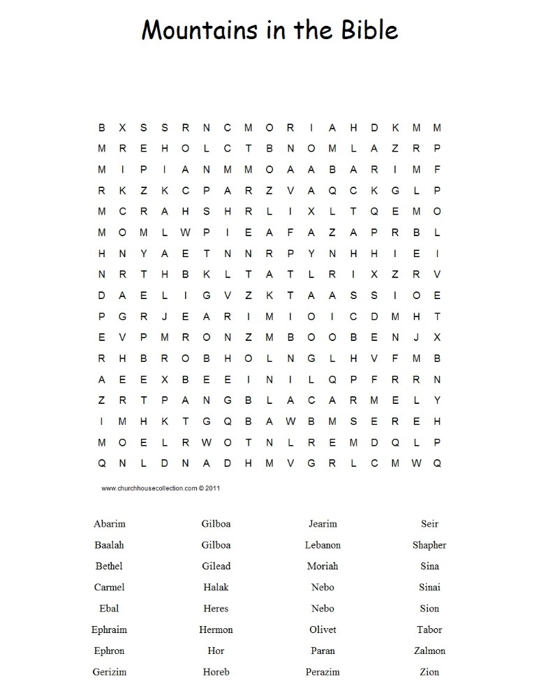 Mountains in the Bible Word Search Puzzle