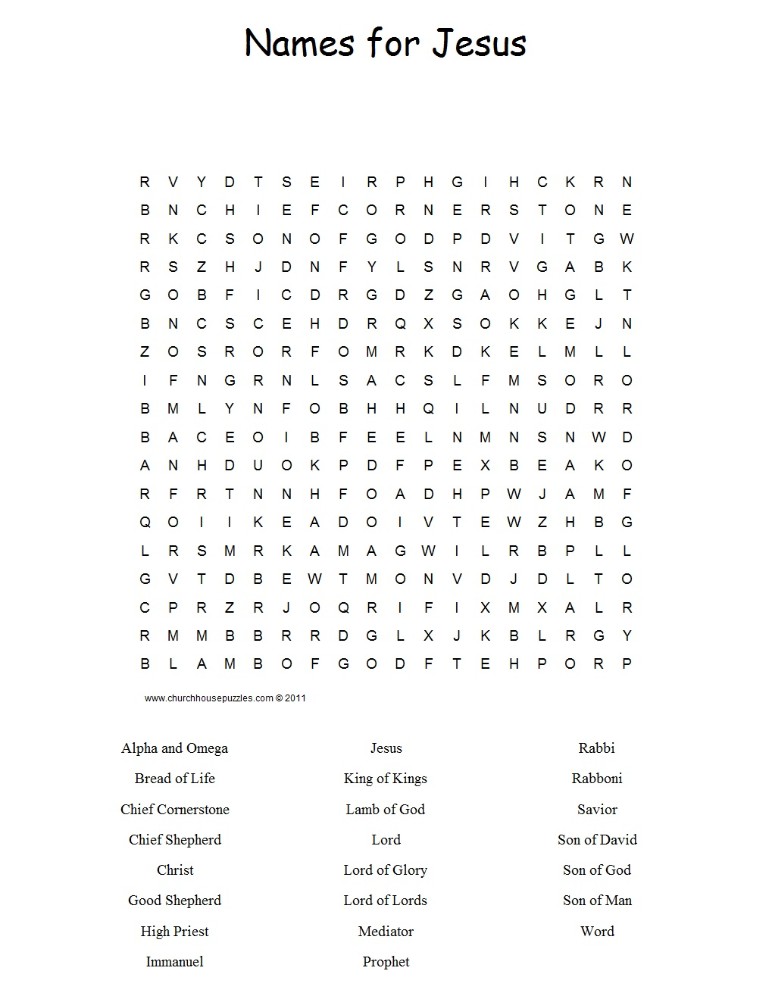 Names for Jesus Word Search Puzzle