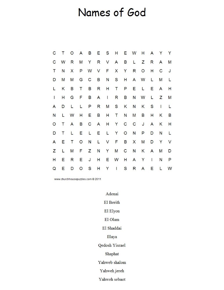 Names of God Word Search Puzzle