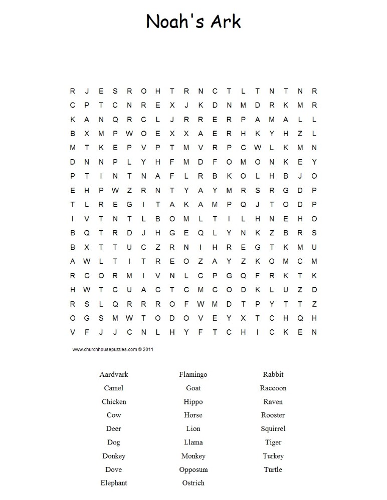Noah's Ark Word Search Puzzle