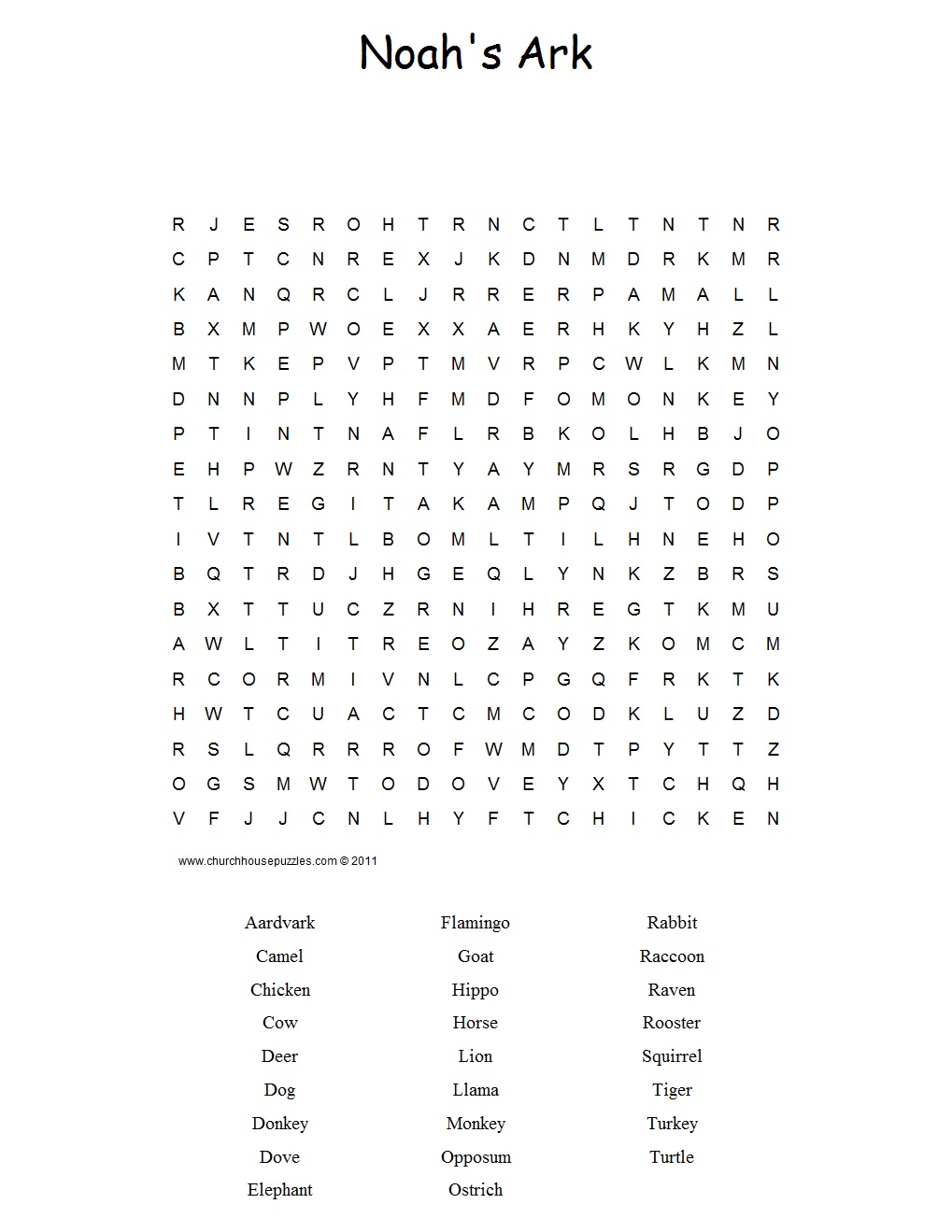 Noah's Ark Word Search Puzzles