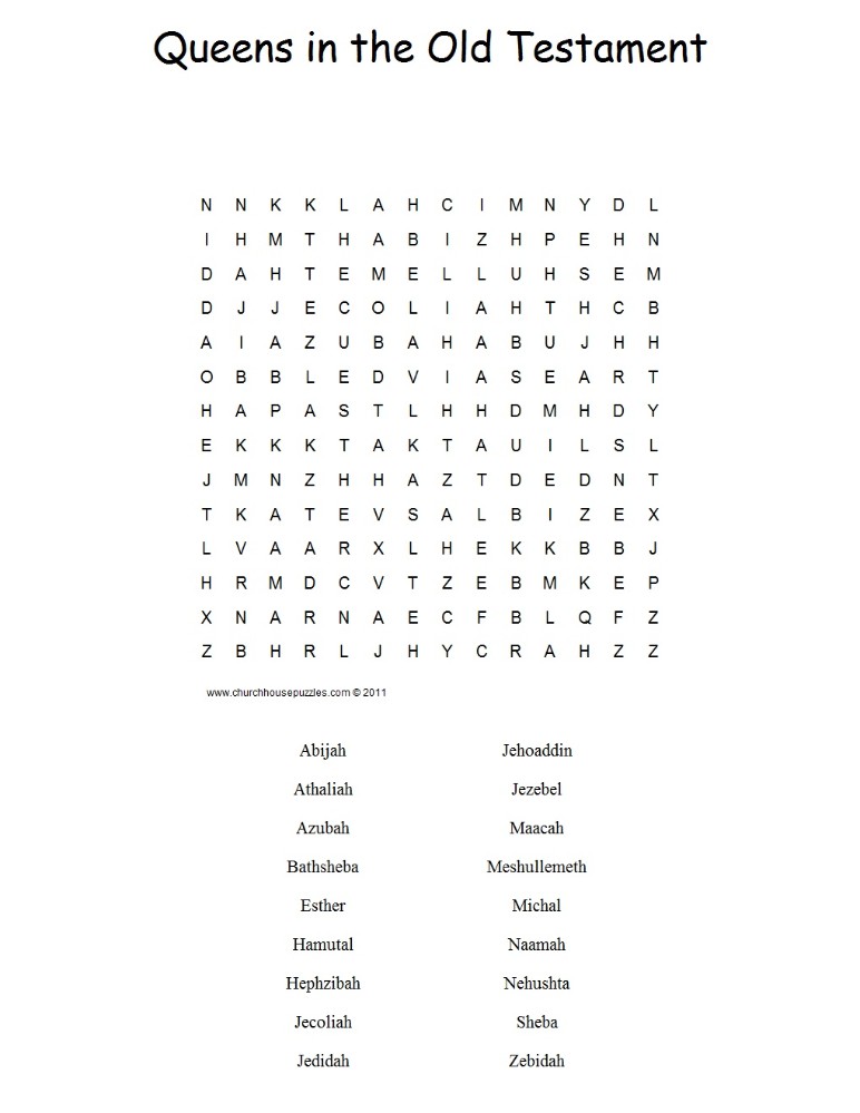Queens in the Old Testament Word Search Puzzle