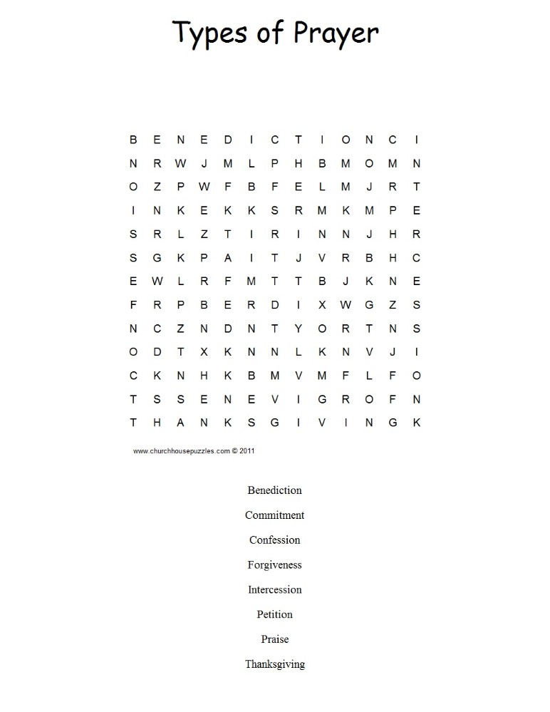 Types of Prayer Word Search Puzzle