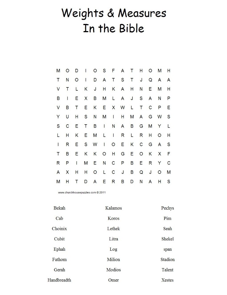 Weights and Measures in the Bible Word Search Puzzle