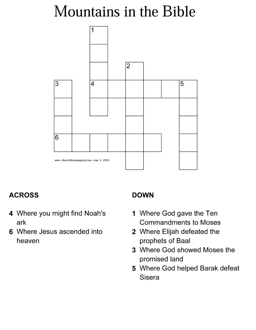 Mountains in the Bible Crossword Puzzle