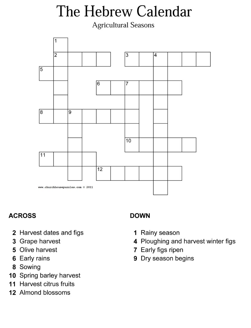 Hebrew Calendar Crossword Puzzle