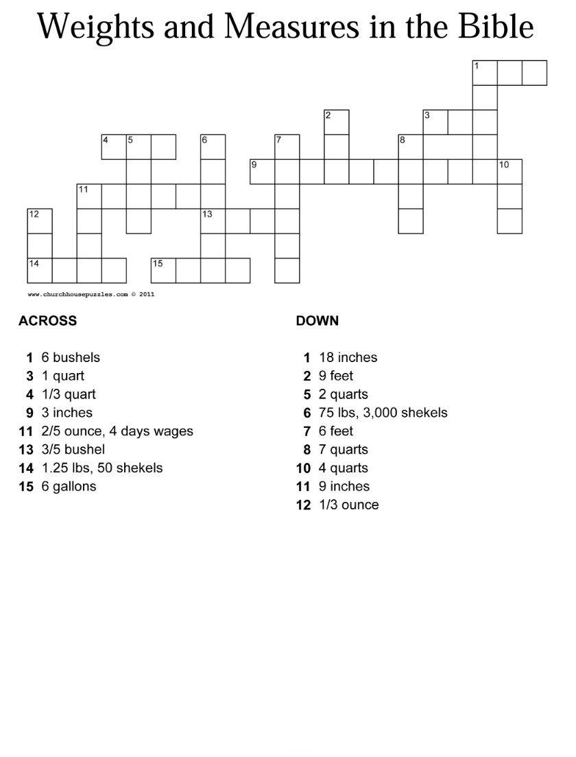 Weights and Measures in the Bible Crossword Puzzle