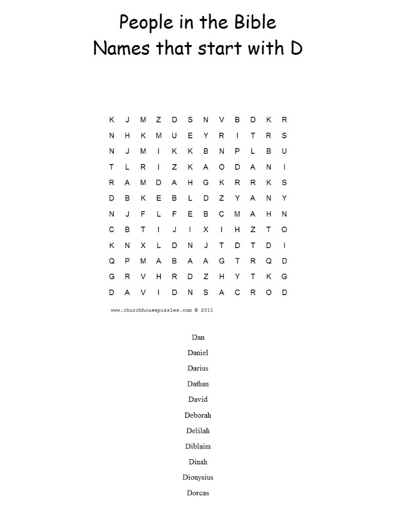Names That Start With D Word Search Puzzle