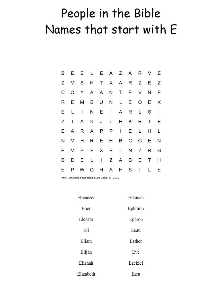 Names That Start With E Word Search Puzzle