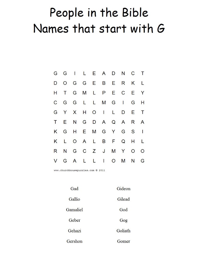 Names That Start With G Word Search Puzzle