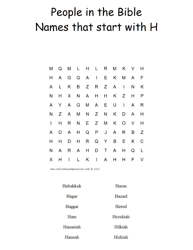 Names That Start With H Word Search Puzzle