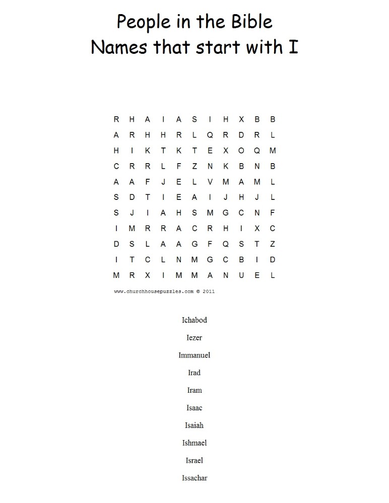 Names That Start With I Word Search Puzzle