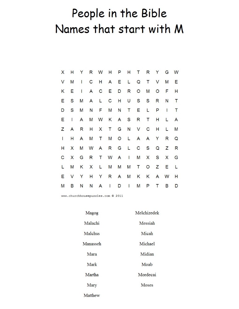 Names That Start With M Word Search Puzzle