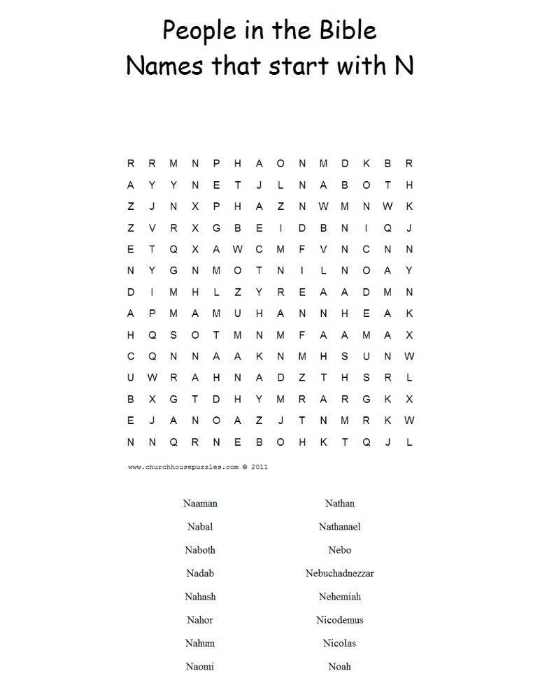 Names That Start With N Word Search Puzzle