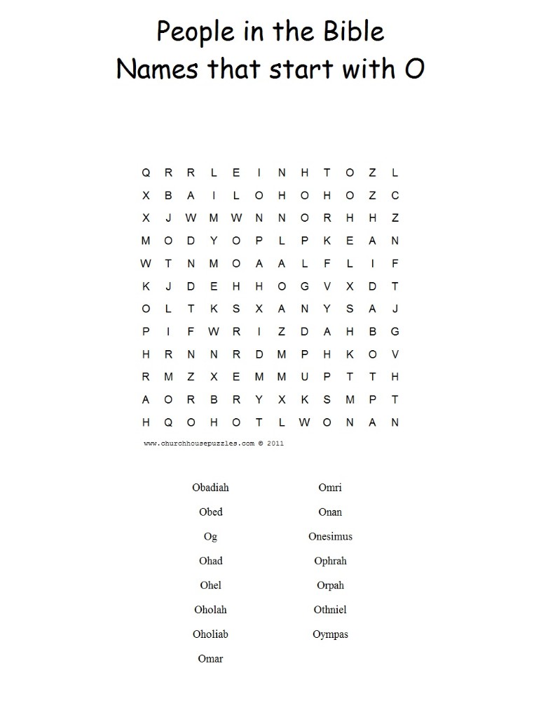 Names That Start With O Word Search Puzzle
