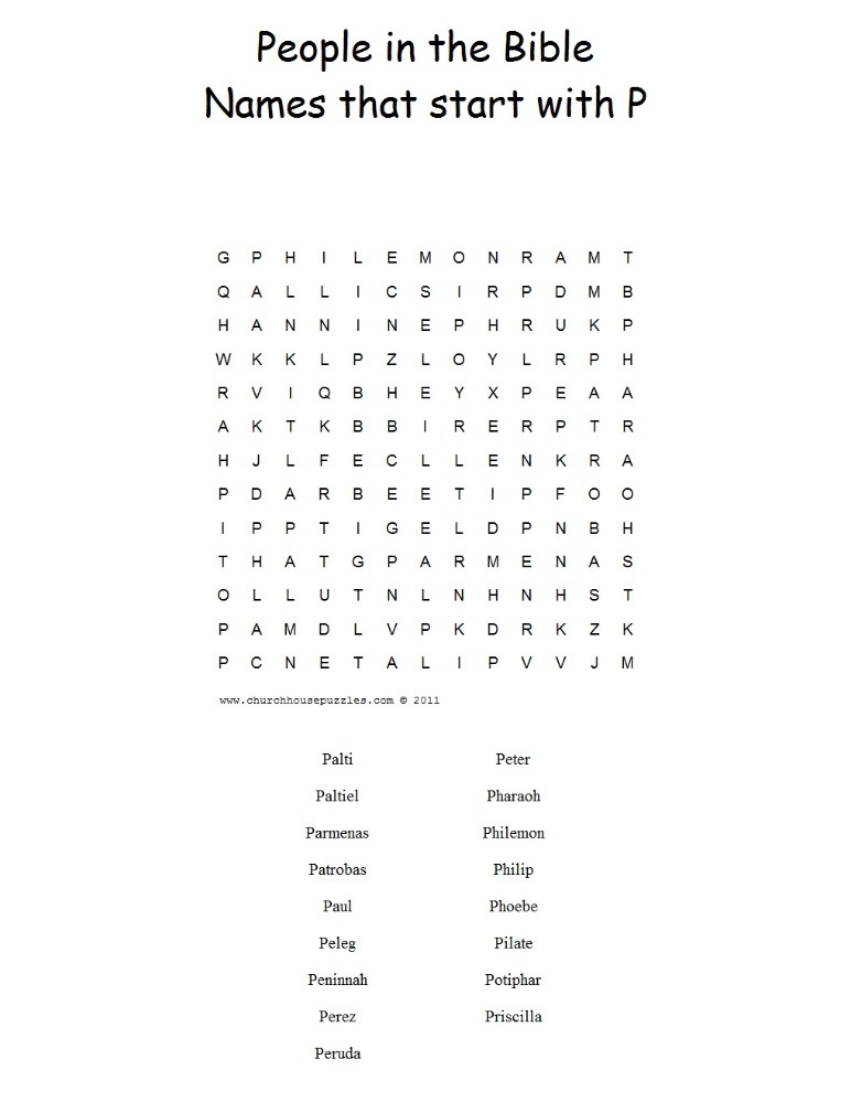 Names That Start With P Word Search Puzzle