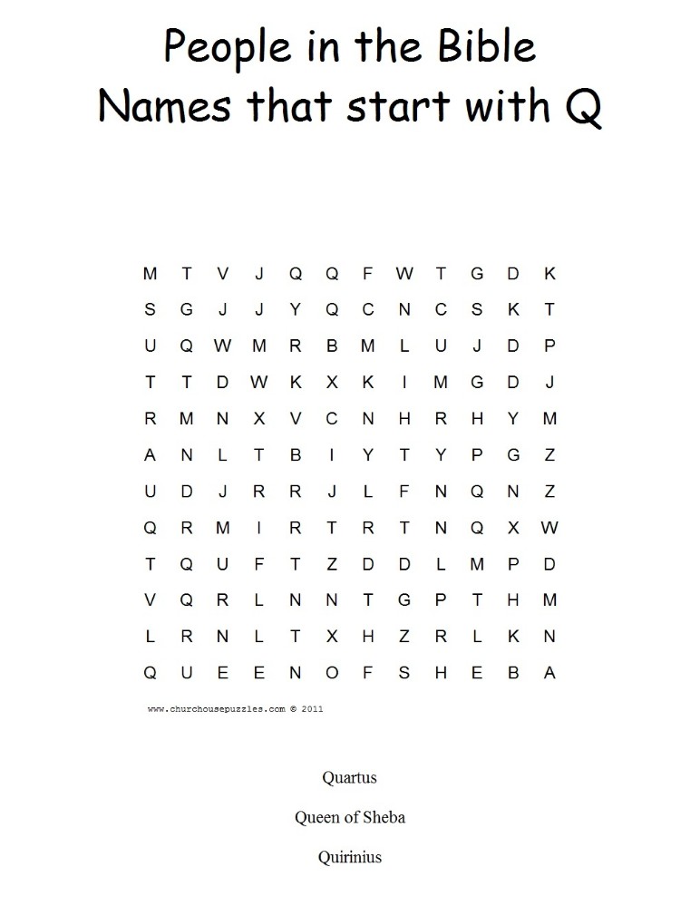 Names That Start With Q Word Search Puzzle