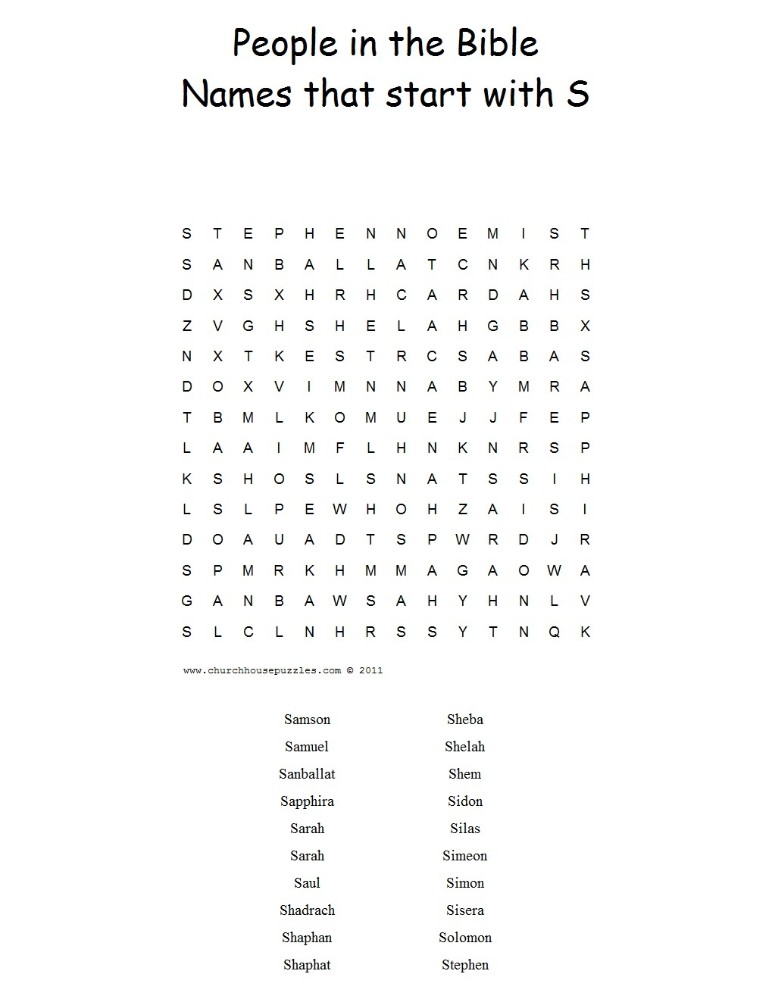 Names That Start With S Word Search Puzzle