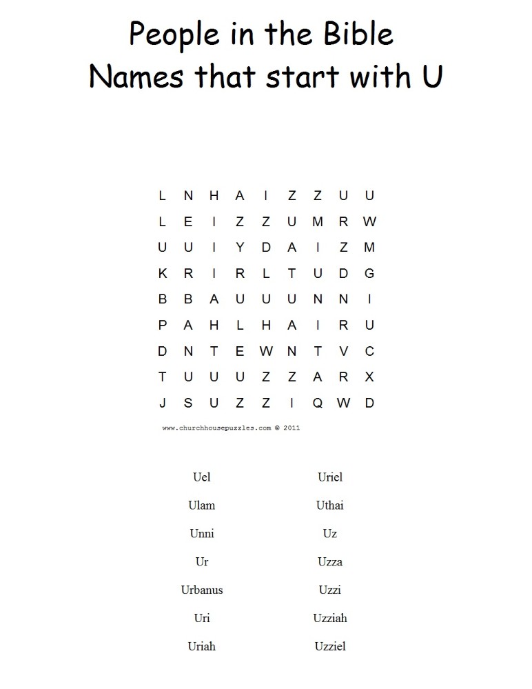 Names That Start With U Word Search Puzzle