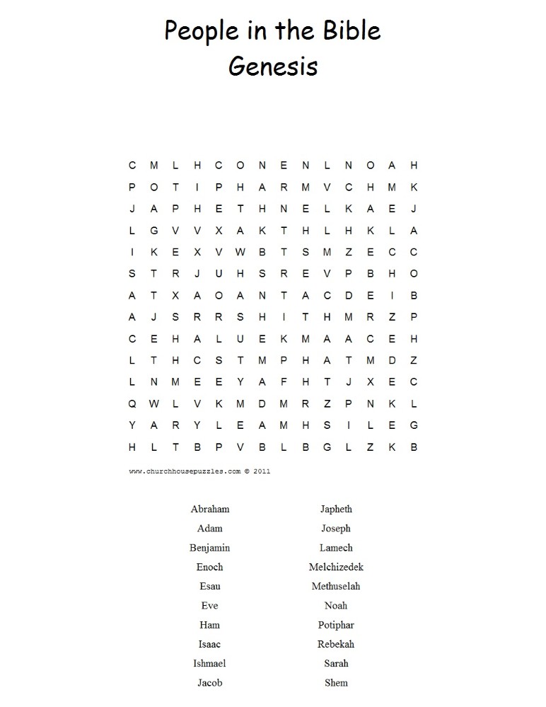 People in the Bible Book of Genesis Word Search Puzzle